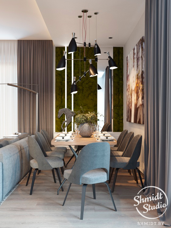 Modern Open Plan Dining Room with Stunning Lighting Designs in Minsk 1
